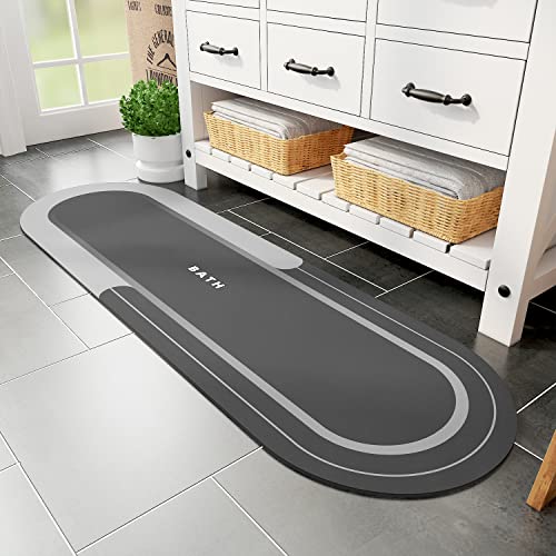 MontVoo Bath Mat Runner - Long Non Slip Absorbent Quick Dry Thin Bath Rug for Bathroom Floor Mat - Rubber Backed - Stain Resistant - Easy Care - Darkgrey 17"x59"