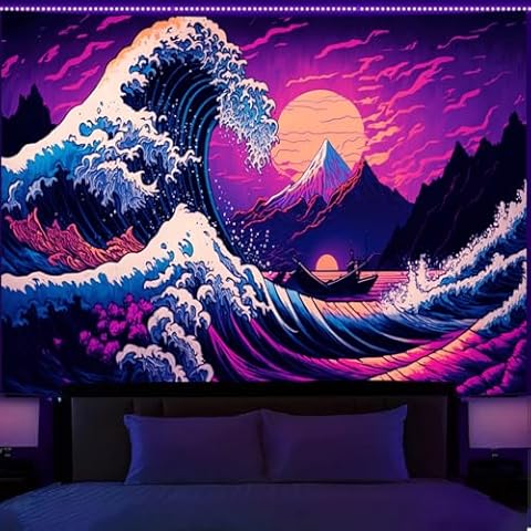 Manicer Neon Kanagawa Wave Tapestry Cover