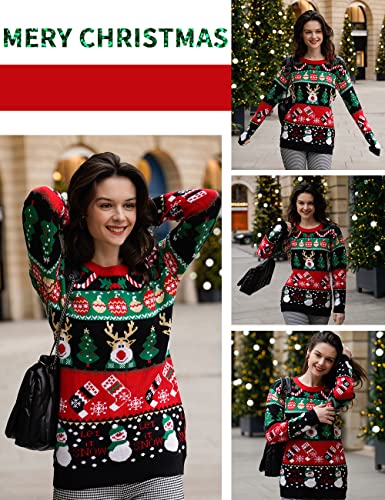 Image of v28 Varied Ugly Christmas Sweater for Women Merry Reindeer Shirt Knit Sweaters