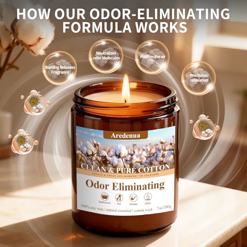Image of Clean & Pure Cotton Odor Eliminating Candles | Eliminates 95% of Pet, Smoke, Food, and Other Smells - 7 oz Soy Candle for Home Scented - Air Freshing Scented Candles, Up to 50 Hour Burn Time