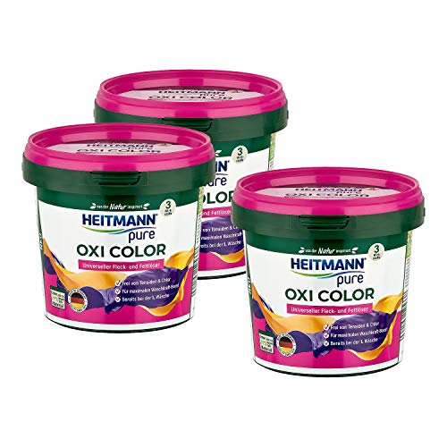 HEITMANN pure Oxi Color: Extra starker Fleckenlöser für Buntwäsche - Fleckenentferner ohne Chlor und Tensiden - 500g, 3er Pack