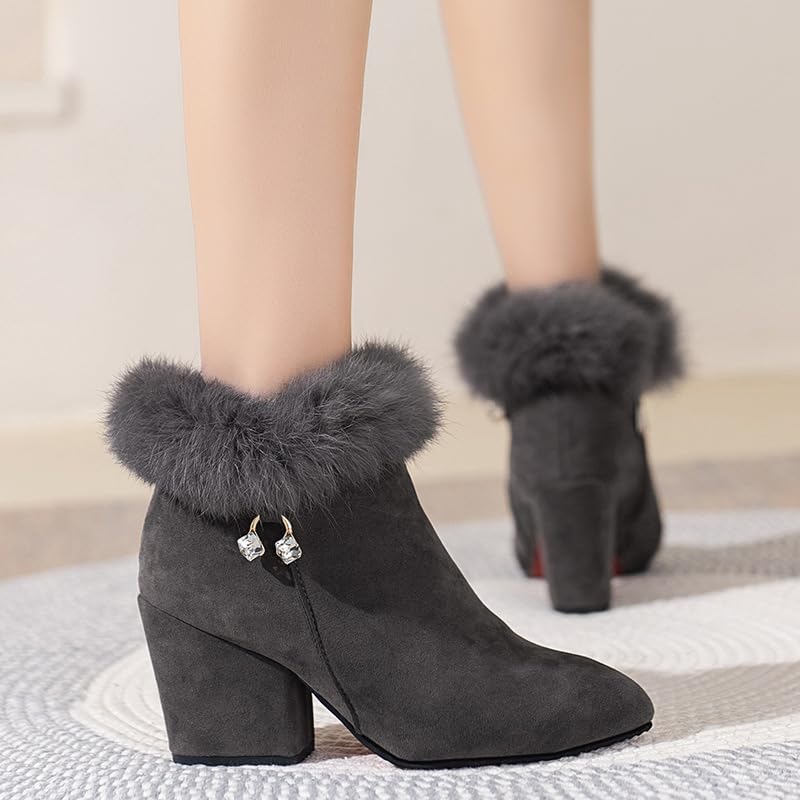 Botines de tacón grueso cómodos contra el frío para mujer 3