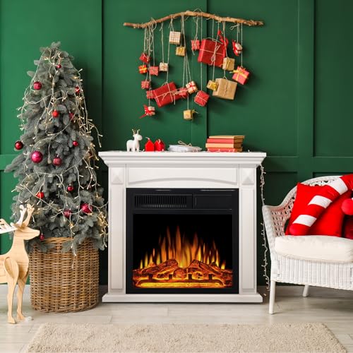27” Electric Fireplace Mantel Freestanding Electric Fireplace, Remote Control, Adjustable