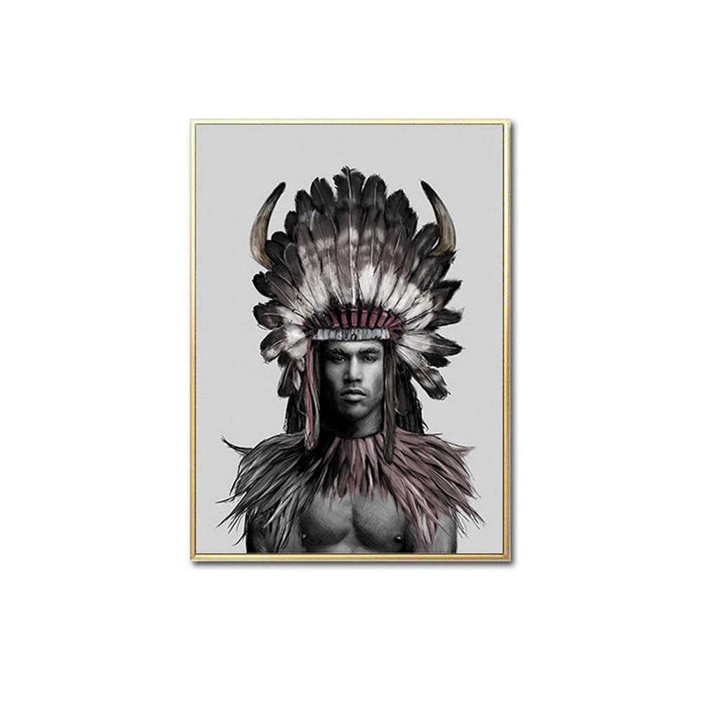 Fille indienne à plume sur toile pour célébrer la beauté féminine et magnifier votre salon 40x60
