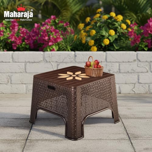 Image of MAHARAJA Plastic Coffee Table for Home & Office, DIY Assembly,(Brown,Set of 2)