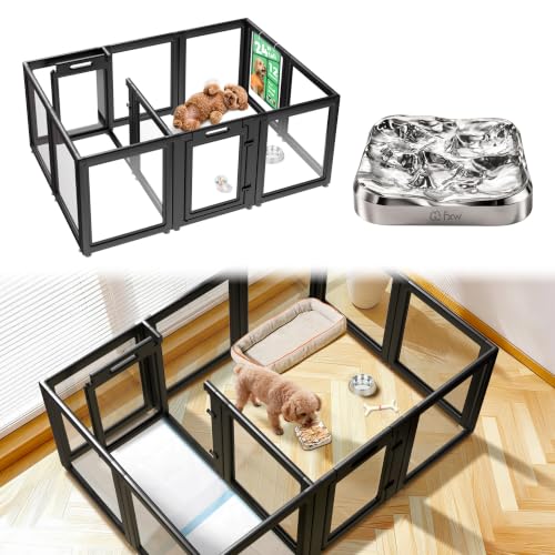Image of FXW AuraSpace Acrylic Dog Playpen System with Lick Mat, 24 inch H, 12 Panels