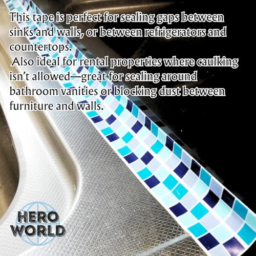 Image of Waterproof Caulk Tape 1.5in x 10.5ft Decorative Self-Adhesive Sealing Strip for Kitchen Bathroom Sink Toilet (Blue Tile)