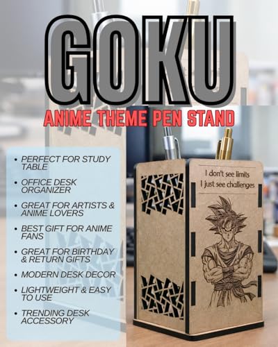 Image of Goku Wooden Pen Stand | Anime Pencil Holder for Study Table | Dragon Ball Z Desk Accessories