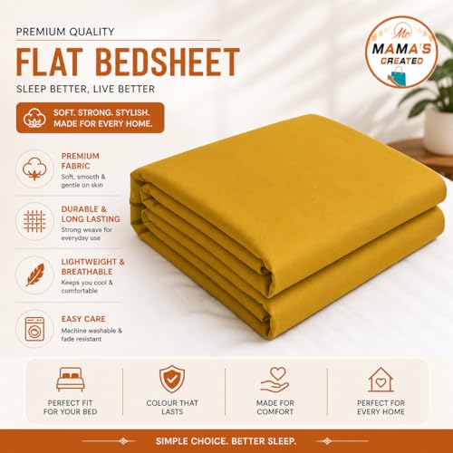 Image of Queen Size Bed Sheet - 600 Thread Count Single Flat Sheet Only - Long Staple Egyptian Cotton Top Sheet Wrinkle & Fade Resistant - Gold