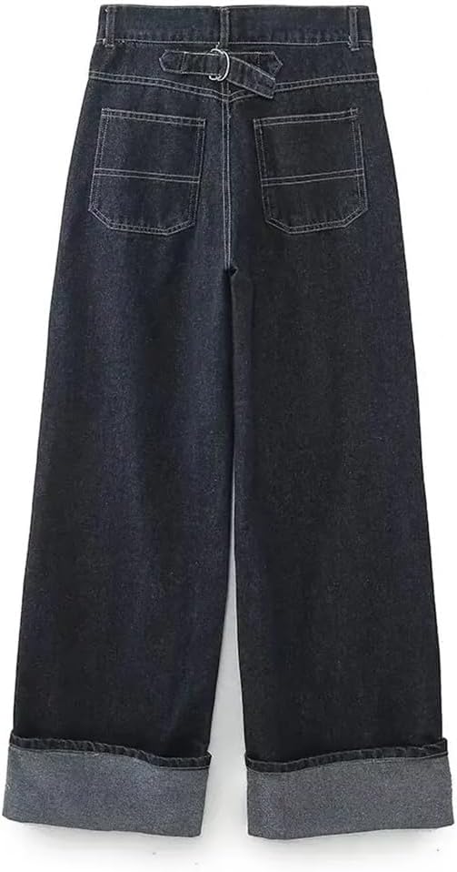 Womens Long Sleeve Denim Pants Set Single Breasted Denim Coat And Wide Leg Pants Set