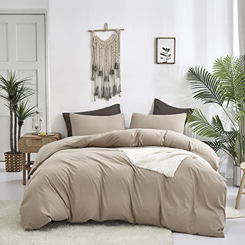 Image of KAREVER Deep Champagne Comforter Set King Cream Coffee Bedding Set Khaki Blanket Women Soft Dark Champagne Bedding Set Men Breathable Taupe Comforter Set King