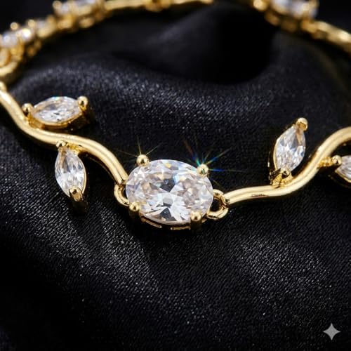 Image of 18K Gold Plated Stylish Chain Bracelet for Women & Girls | Trendy Unique Diamond Tennis Charm Link Tulip Everyday Instagram Viral Jewellery
