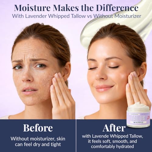 Lady May Tallow Whipped Tallow 2oz - All Natural Face Cream and Whole Body Moisturizer for Dry Skin - Made with Scented Oil Blend - No Preservatives, Parabens or Seed Oils - USA Made - Lavender