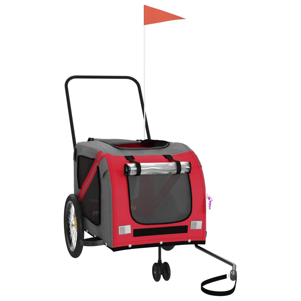Muebles remolque de bicicleta para perros rojo y gris Oxford y hierro, muebles carro perro, carro para bicicleta, carrito de bicicleta, carro para perros, transportín perro bicicleta decoración