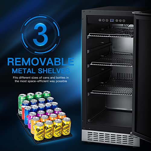 Bodega Beverage Cooler 15 Inch, Built-In And Freestanding Beverage Refrigerator 100 Cans, Stainless Steel Under Counter Beverage Fridge Perfect For Soda, Water, Beer #TOP2