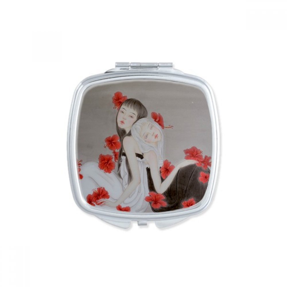 Miroir de maquillage compact cœur portable et double face