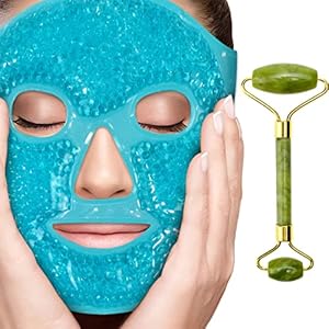 Ice Face Mask + Jade Roller – Beauty Roller Face Neck Massage Tool – Stone Face Roller & Facial Mask Set for Wrinkles Fine Lines & Anti Aging, Puffy Eyes, Dark Circles & Overall Skin Care