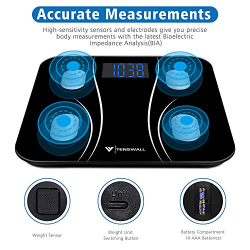 Body Weight Scale, Digital Bathroom Scale, Body Composition Monitor Health Analyzer with Smartphone App for Body Weight, BMI, Water, BMR, Muscle Mass, Body Fat, Fitness Health Scale
