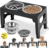 3PCS Comedero para Perro（Stainless steel bowl*2+Plato para Alimentación Lenta*1）, Cuenco Elevado para Perros,Soporte...