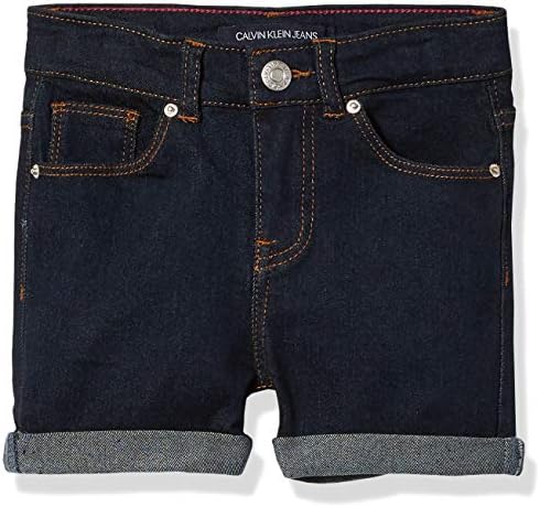 Calvin Klein Girls' Boyfriend Fit Stretch Denim Shorts, Dark Rinse/Cuff, 7