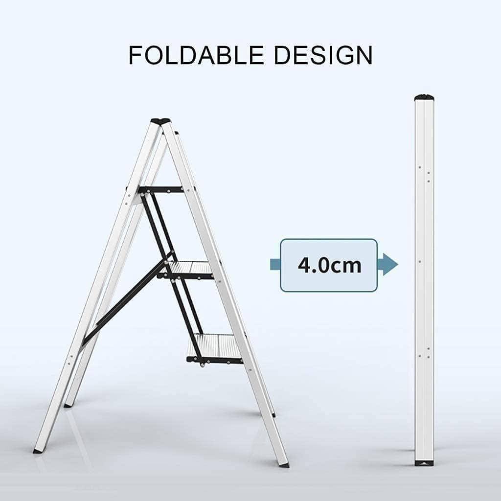 OKUOKA Step Stools,Step Ladder Folding Stepladder Aluminum Step Stool Ladder Multifunctional Collapsible Ladder Stool Multi-Purpose Scaffold Ladders Heavy Duty Stairway Stepladder,Sier,2-