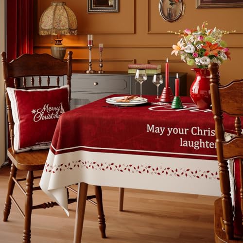 Lukery Navideño PVC Mantel Xmas Rectangular Mantel Impermeable Resistente al Aceite Lavable Manteles Mesa para Año Nuevo Cocina Comedor Fiestas Banquete (Rojo 5,100x100cm)
