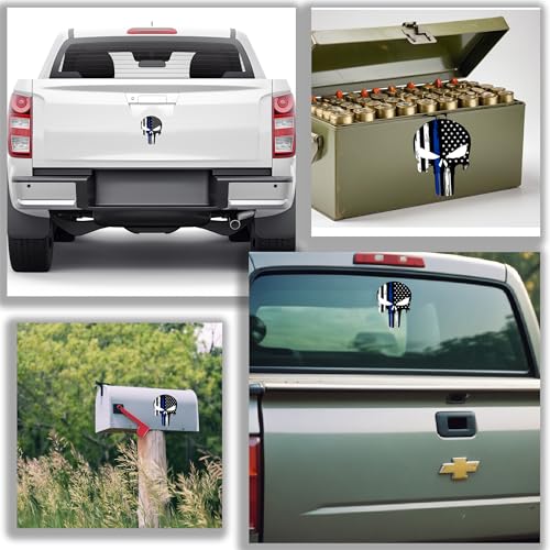 Image of 2 Pack Skull Sticker | 6 inch x 4.5 inch | Thin Blue Line Police American US Flag Stickers Decal Cars Trucks