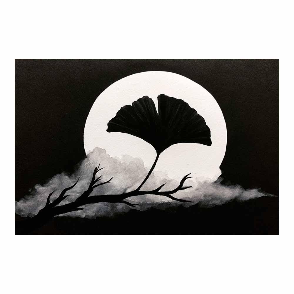 HOQIU Black And White Pictures Moon Ginkgo Silhouette canvas wall art, decorative paintings, for Bedroom Living Room Bathroom Office Home Decoration(Multicolor)-80x120cm Unframed