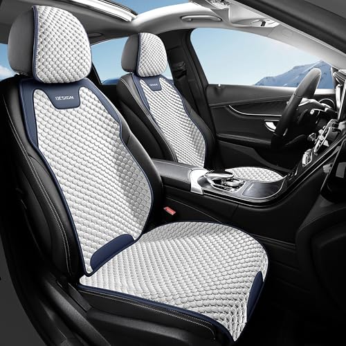 SIMGOO エプロン型 車用シートカバー 氷豆豆 防水・防汚 簡単取り付け ほとんどの車種対応 夏涼しく冬暖かい 通気性 撥水 (前席と後席, ブルーとホワイト)