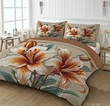 CEDNXOER Bettwäsche 135x200cm 2 teilig Eleganz Lilien Weiche Mikrofaser Bettwäsche-Sets, Creme Bettbezug 3D Effekt Abstrakt Floral Bettbezüge mit Reißverschluss und 1 Kissenbezüge 80x80 cm