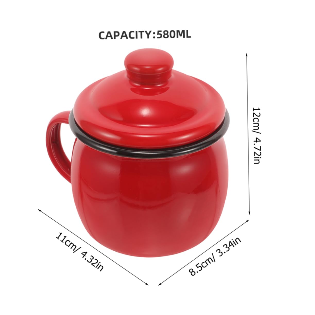 Vintage Emaillebecher 2 Stück 580ml mit Deckel Rot Halloween Geschenkideen | Emaille, Mikrowellengeeignet, Glatte Oberfläche, Robust, für Reise und Büro, Einfach zu Tragen