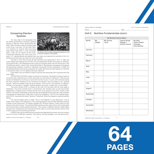 Sports Nutrition for Teenagers Workbook, Fundamentals of Nutrition, Mark Twain Media, Paperback for Grades 6+