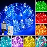 PUHONG (New) RGB Color Changing Rope Lights, 33FT 100LED Outdoor String Lights with Remote, 18 Colors Plug in Waterproof Tube Lights for Indoor Outdoor, Wedding, Christmas, Patio, Party Decor