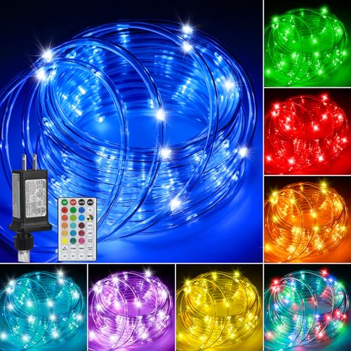 PUHONG (New) RGB Color Changing Rope Lights, 33FT 100LED Outdoor String Lights with Remote, 18 Colors Plug in Waterproof Tube Lights for Indoor Outdoor, Wedding, Christmas, Patio, Party Decor