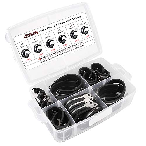 Cable Clamp Assortment Kit, LOKMAN 46 Pieces 304 Stainless Steel Rubber Cushion Insulated Pipe Clamp - //coolthings.us