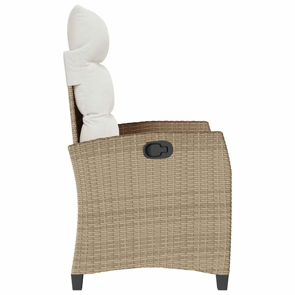 vidaXL Silla de jardín reclinable con Mesa Auxiliar ratán Beige, Silla reclinable para Patio, sillón reclinable para Muebles de Patio, sillón reclinable para jardín
