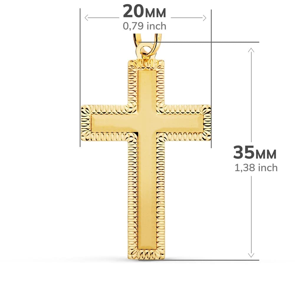 Cruz Oro 18k unisex 35mm. lisa plana detalles tallados borde formas