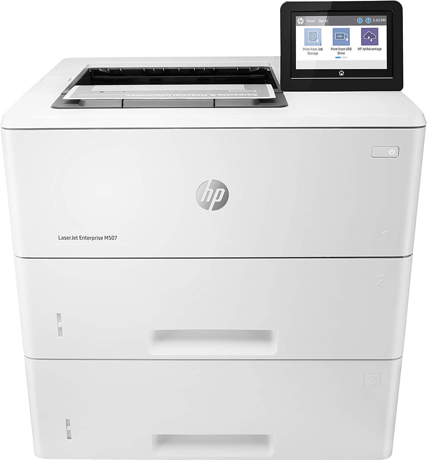 HP LaserJet Enterprise M507x 1PV88A, Stampante a Singola Funzione A4, Stampa Fronte e Retro Automatica a colori, 50 ppm, USB, Gigabit Ethernet, Wi-Fi, HP Smart, Display a colori da 10,9 cm, Bianca