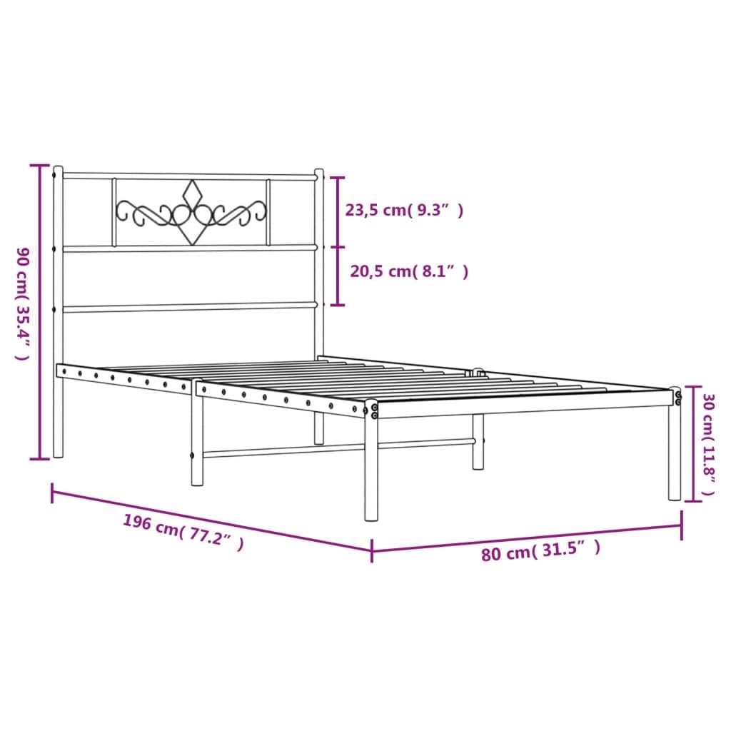 Estructura de cama familiar de matrimonio para dormitorio, cama de metal, sin colchón, con cabecero, color blanco, 75 x 190 cm