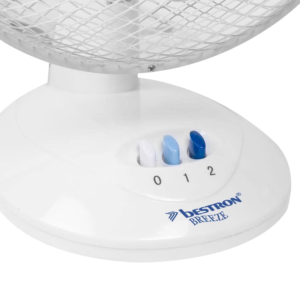 Bestron Przenośny wentylator stołowy Ø 27 cm, mały wentylator, 2 stopnie prędkości i funkcja oscylacji 75°, wysokość: 29 cm, 30 W, DDF27W, kolor: biały