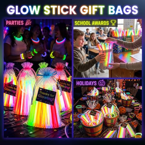 Image of LovesTown 100 Pack Glow Sticks in the Dark Party Supplies, Ultra Bright 8 inch | Neon Glow Sticks Necklaces, Bracelets with Connectors for Light Up, Stick Birthday Wedding Pool Rave Party Favors