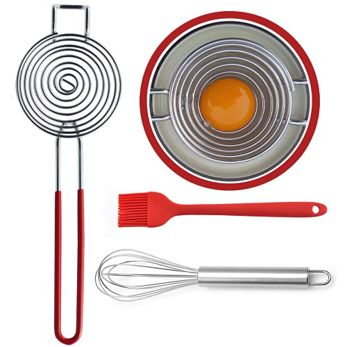 FULUXILIN Egg Separator Kit,Stainless Steel Egg Yolk gg White Separator, Bonus Stainless Steel Egg Beaterwhisk and Food-grade Baking Silicone Pastry Brush, Egg Tools- 3 Pack, FLX-2, Silver, 10x3