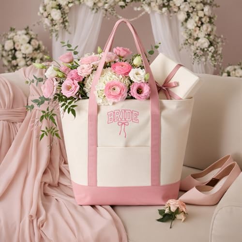 Bolso Tote para Novia grande rosa bordado miniatura 3