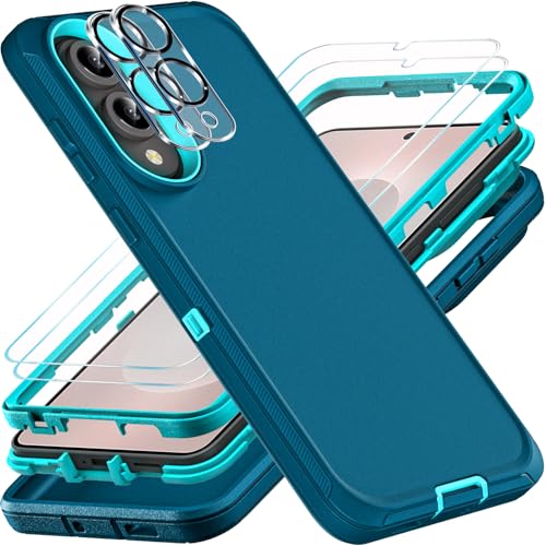 YKHJKLEC for Samsung Galaxy S25 Edge Case, Military Grade 3 in 1 Heavy Duty Shockproof/Drop Proof/Dust Proof Case with 2Pcs Tempered Glass Screen Protector & Camera Lens Protector (Blue/Turquoise)