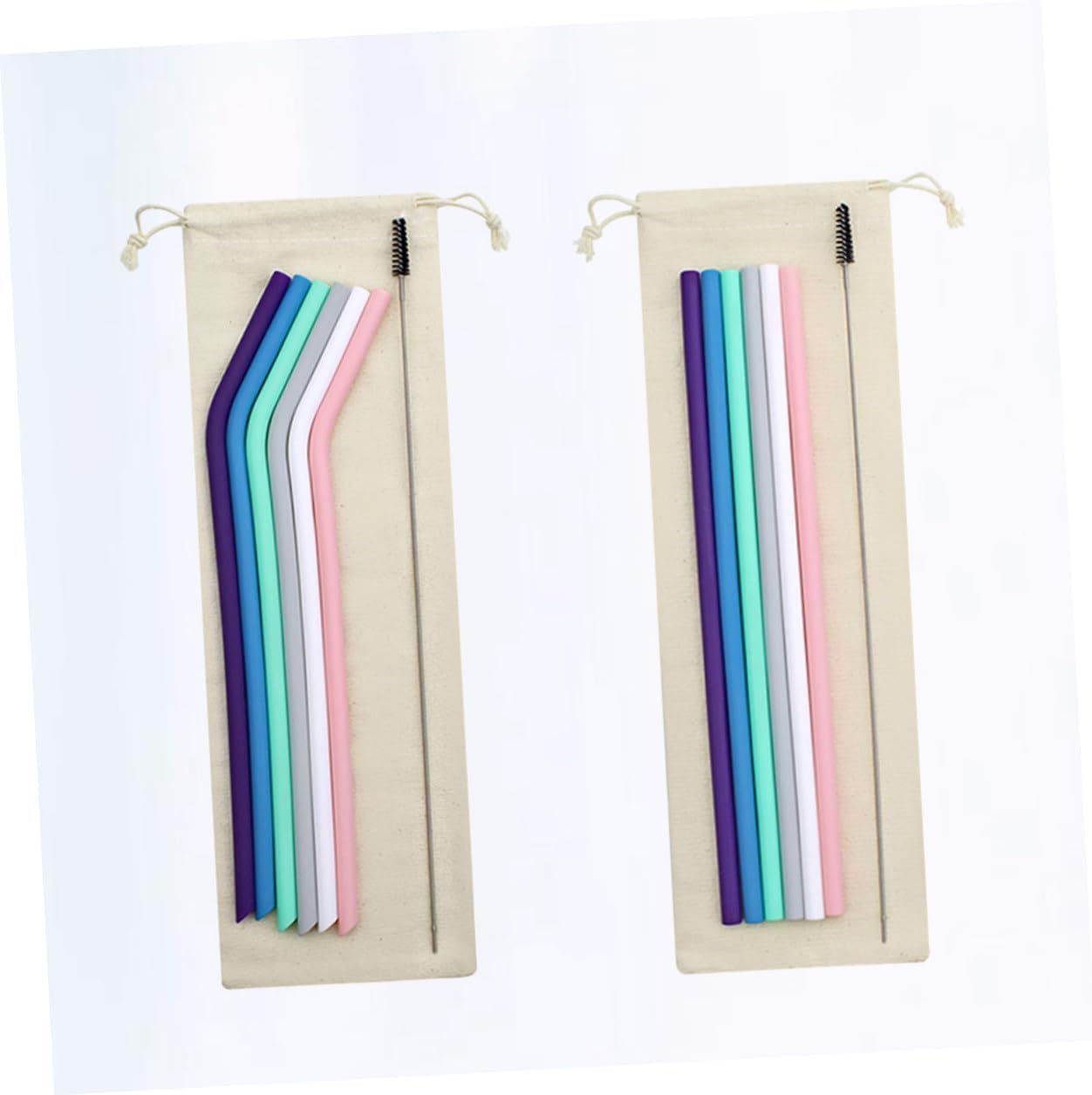 Reusable Silicone Beverage Straw Set, Foldable Curved and Straight Straws, Portable 12pcs Multi-color Kit for Eco-friendly Drinking, Travel, and Parties