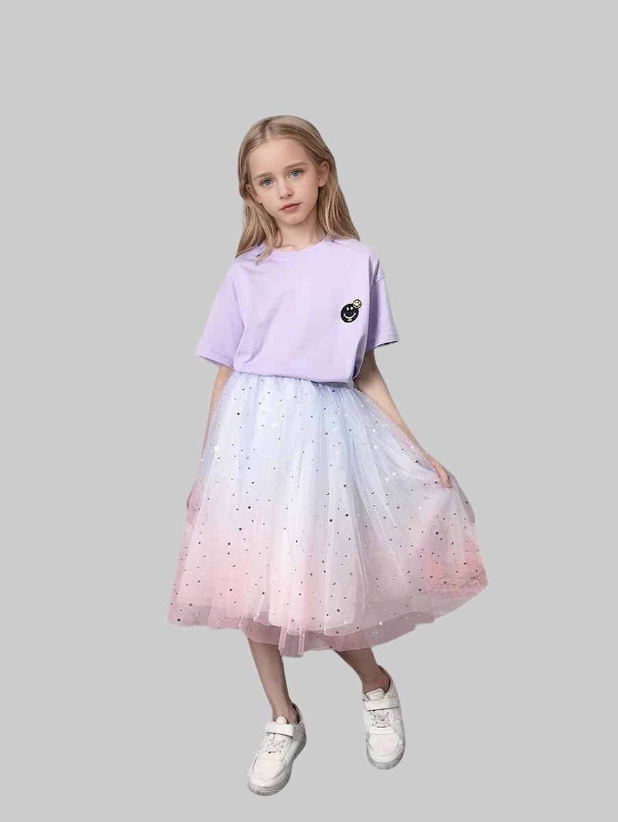 Jastore Girls Tulle Skirts A-line Mesh Skirt Long Tutu Skirts Dress Stars Sequins Tutu Skirt for Toddler Girls - Image 5