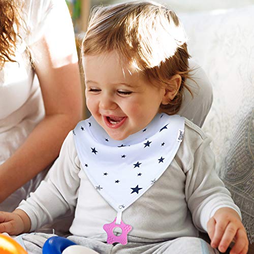 Baby Bandana Drool Bibs for Girls - 8-Pack Baby Bibs with Teething Toys/Teethers Set -Super Absorbent Organic Cotton Bibs for Baby Girl