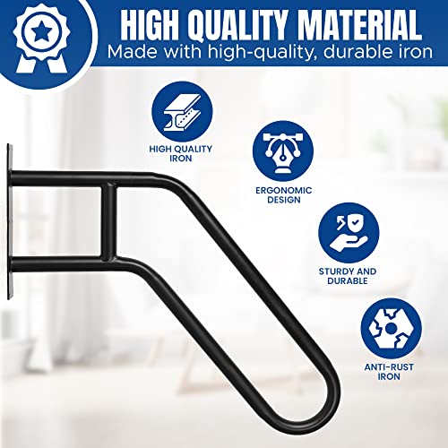 Royalstairs Wall Mounted Handrails For Outdoor Steps, 22.8" Heavy Duty U-Shaped Grab Metal Handrail For 1-3 Step, Stair Railing For Porch Patio Steps, Entrance #TOP3