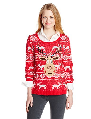 Isabella's Closet Women's Sequin Rudolph On Fair Isle Ugly Christmas Sweater
