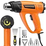 Décapeur Thermique Professionnel 2000W, SEEKONE Pistolet à Air Chaud 60-600℃ Température Réglable, 2 Débit d'air, Protection de Surcharge, Noyau Chauffant Céramique, Poignée Anneau, 7 Accessoires
